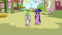 Twilight and Spike approaching Pinkie S3E3