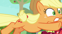 Applejack jumping to save Apple Bloom S9E10