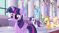 Rest of mane six looking at Pinkie S4E1 (1)