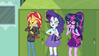 Sunset, Rarity, and Twilight laugh together SS6