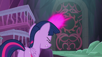 Twilight points her horn at the gates S8E26