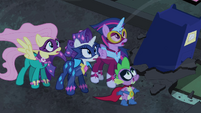 Power Ponies and Spike look worried S4E06