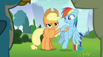 Applejack pushes Rainbow to the side S8E9