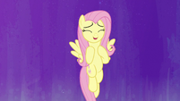 Fluttershy flying up to the night sky S7E14