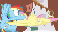 Fluttershy pummeling into Rainbow Dash S2E21