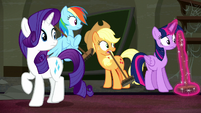 Rarity and friends hear Mr. Stripes S6E9