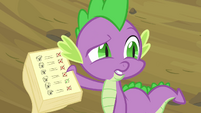 Spike holding notebook showing some pegasi absent S2E22