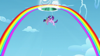 Twilight, Spike, and Starlight get sucked into the portal for one last time S5E26