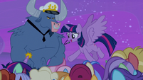 Twilight Sparkle addresses the cruise attendees S7E22