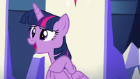 Twilight about to say something but is interrupted by Pinkie S5E19