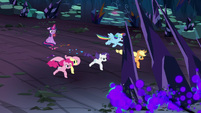 Crystals pop up in front of charging ponies S9E2