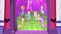Main ponies in the stained glass as heroes S2E2