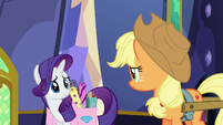 Rarity and Applejack look at each other S6E21