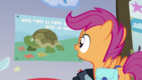 Scootaloo looking at Rainbow Dash's inspirational poster S7E7
