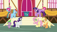 Main ponies and Spike proud of themselves S8E18