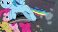 Rainbow, Pinkie, and Daring chase after Dr. Caballeron S7E18