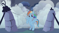 Rainbow Dash flies back after securing bridge rope S1E02