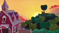 Big Mac and Apple Bloom laughing while watching the sunset S5E17