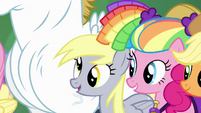 Pinkie and Derpy smiling.