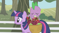Spike pulling out a shiny red apple S01E03