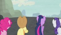 Twilight and friends reaching top of the hill S5E1