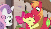 Apple Bloom hugging Big McIntosh S7E8