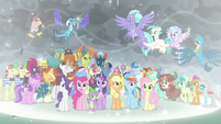 Mane Six and many friends in a magic bubble S9E25