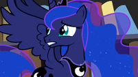 Princess Luna looks behind toward Twilight S5E13