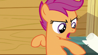 Scootaloo angrily tossing the chart aside S6E19