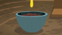 A droplet about to be dropped onto the bowl of soil S6E4