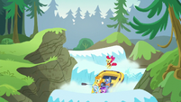 Apple Bloom and ponies go down a waterfall S6E4