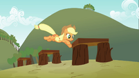 Applejack jumping over the hurdles S3E08