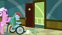 Rainbow Dash being pushed on a wheelchair S02E16