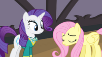 Rarity looking at sad Fluttershy S4E14