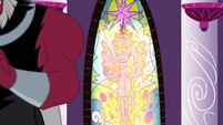 Stained glass window of Twilight melted S4E26