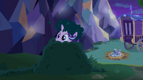 Starlight Glimmer hiding in the bushes S6E25