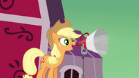 Applejack speaking through the microphone S3E08