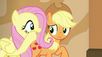 Fluttershy whispering to Applejack S6E20