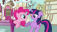 Pinkie Pie talking to Twilight from a mailbox S3E07