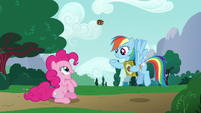 Rainbow tossing a cookie to Pinkie Pie S6E15