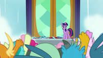 Students cheering for Twilight Sparkle S8E2