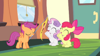 Apple Bloom and Sweetie Belle cheering S4E24