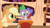 Applejack dictating to Spike S2E3