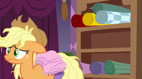Applejack frazzled and carrying a blanket S7E14