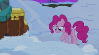 Pinkie Pie looking hesitantly at the snow S7E11