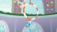 Rainbow Dash hanging onto a hoop BGES1