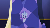 Rarity's reflection in crystal wall S5E3