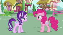 Starlight Glimmer looking confused at Pinkie Pie S6E25
