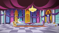 Celestia and Starlight in the castle dining hall S7E10