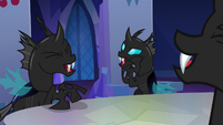 Changelings laughing with Queen Chrysalis S6E25